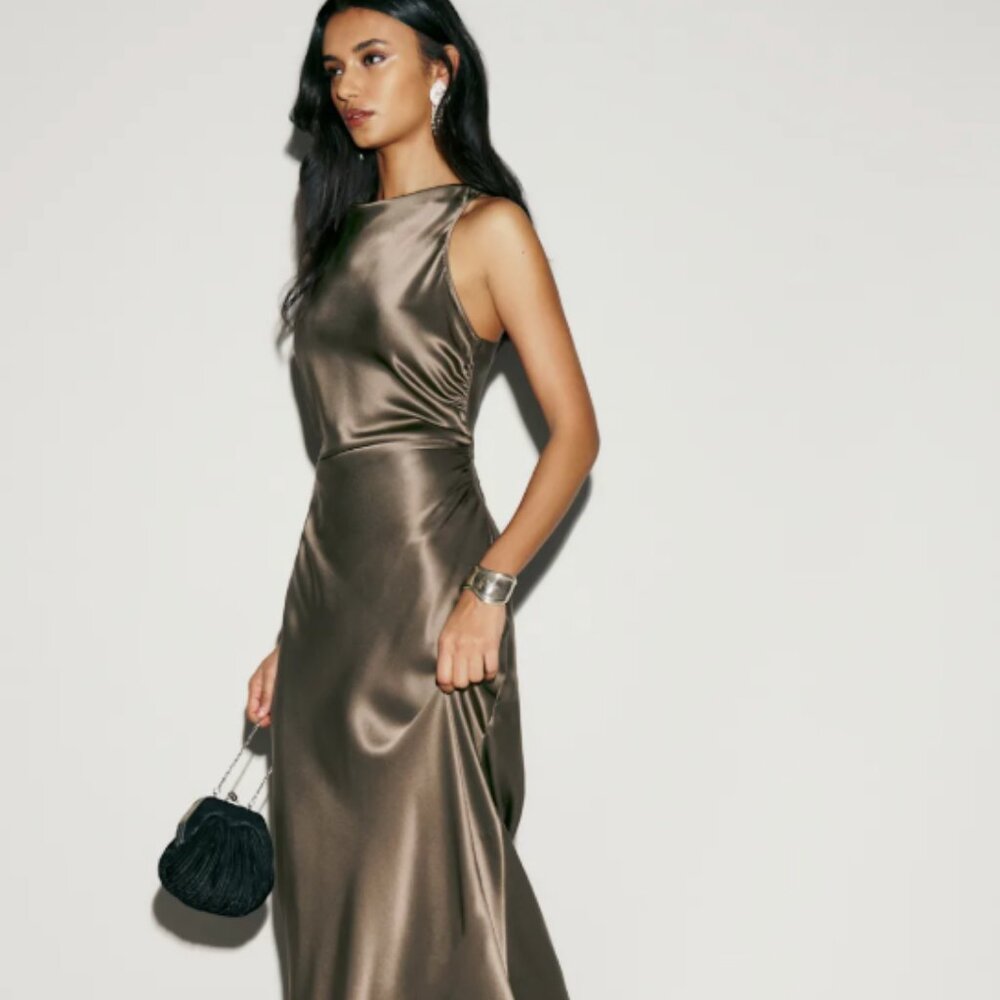 Reformation Anaiis Silk Dress Brown - Size 0